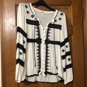 Free people white and black boho top